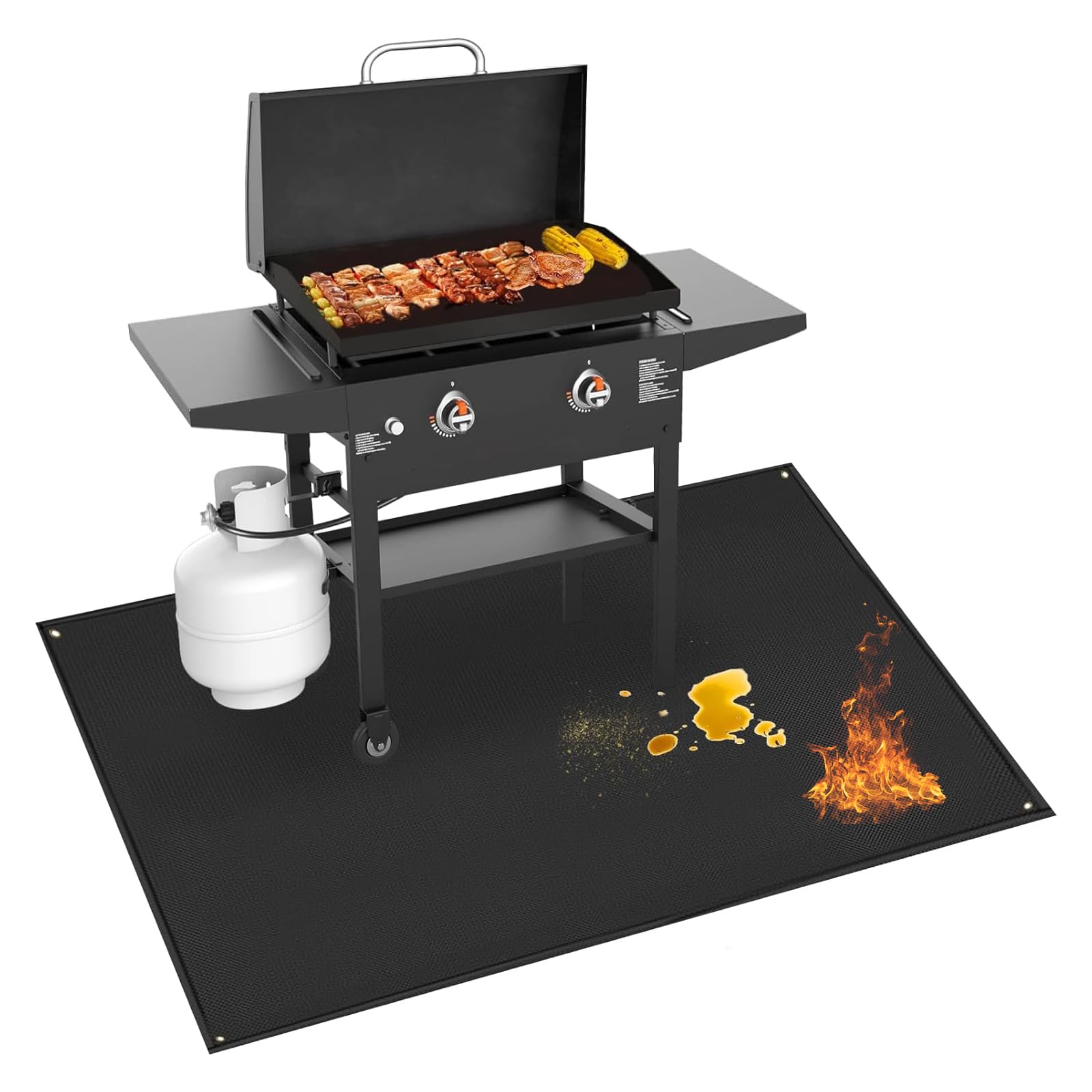 TOHONFOO Grill Mat 70x48in black surface on patio