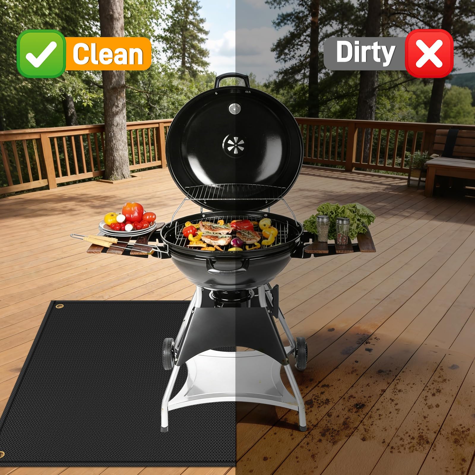 TOHONFOO Grill Mat on patio with grill