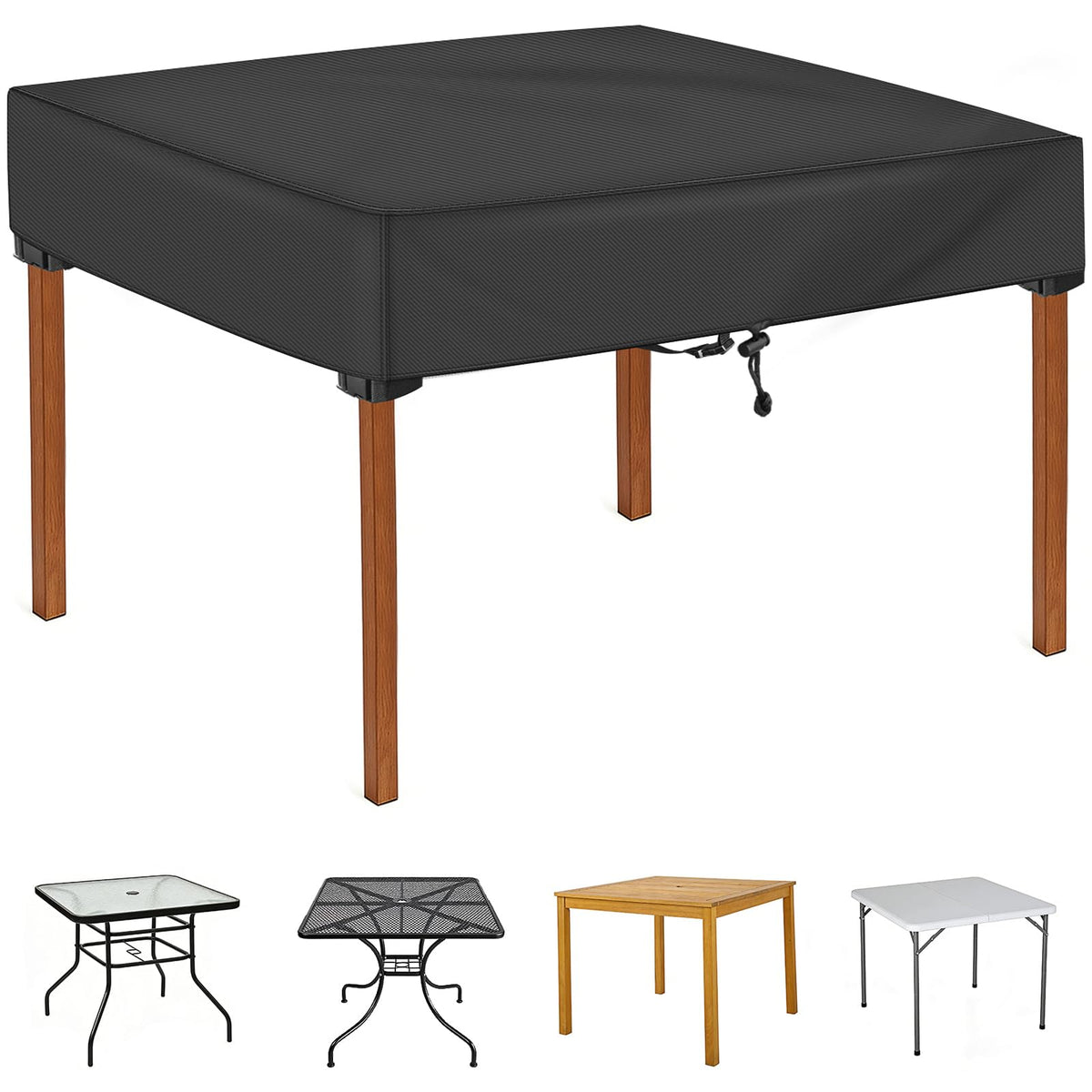 TOHONFOO Square Patio Table Cover black model front view