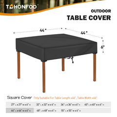 TOHONFOO Square Patio Table Cover side view with adjustable drawstring