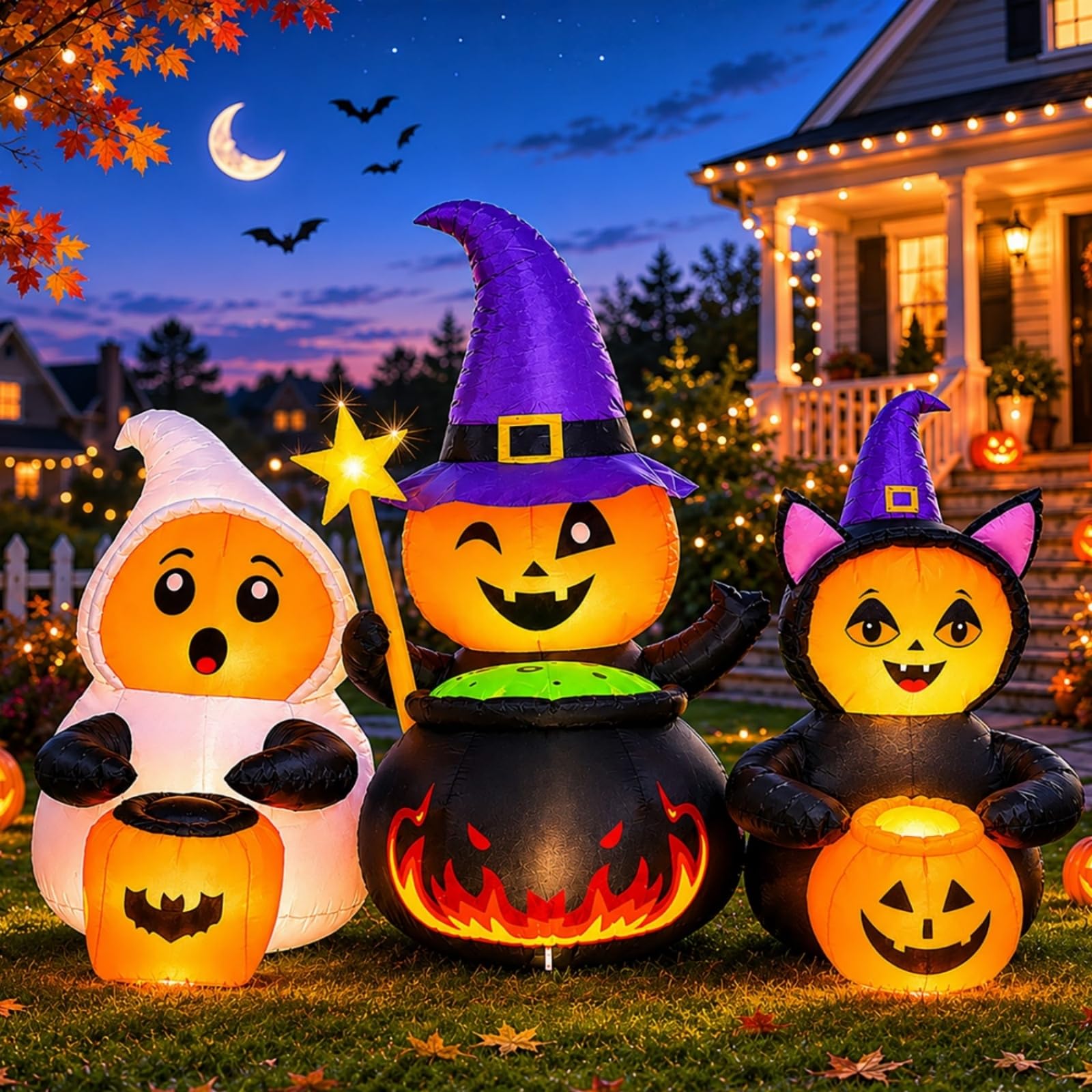 Toiyjofe 7FT Halloween inflatable pumpkin trio yard decoration front view