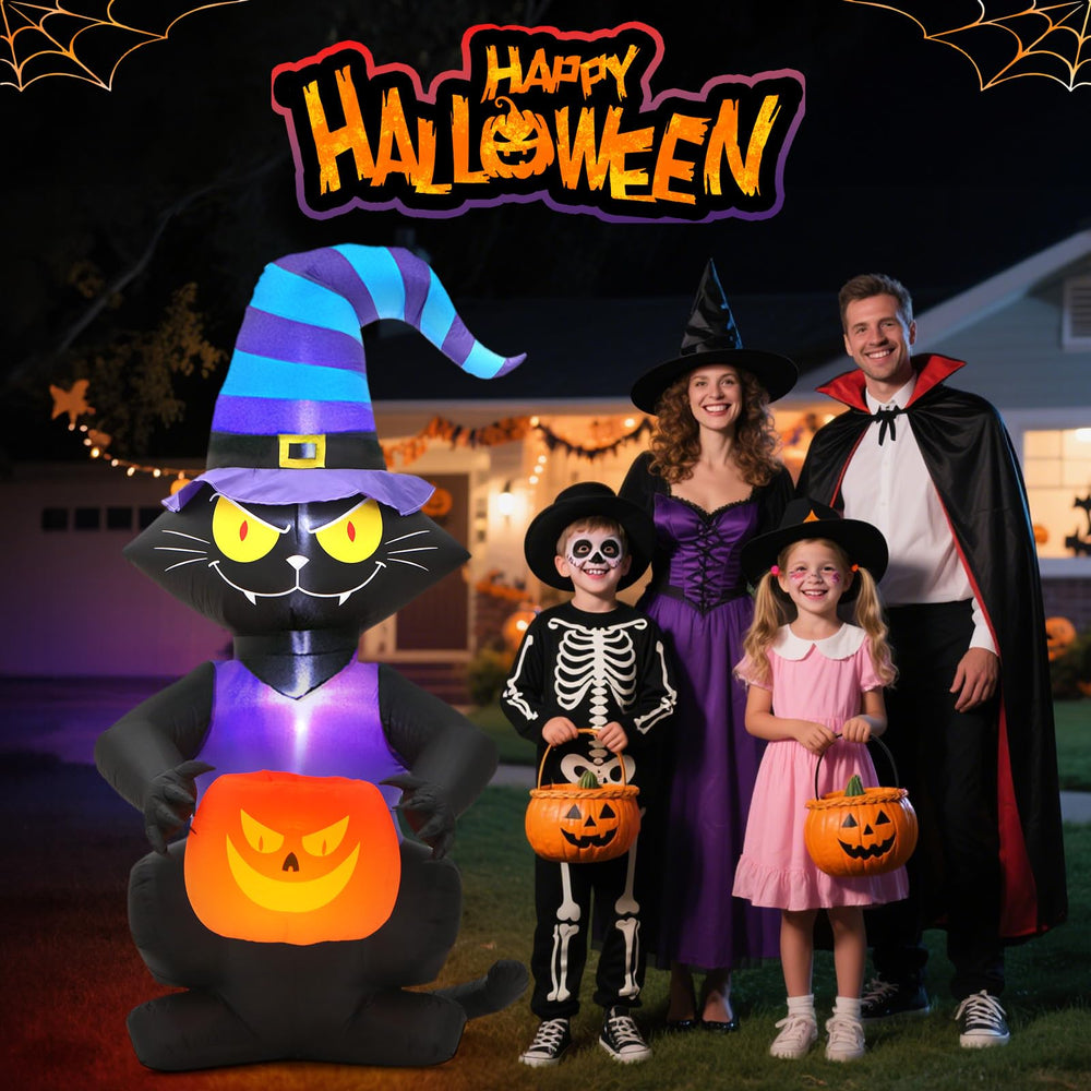 Toiyjofe Halloween inflatable black cat with accessories laid out