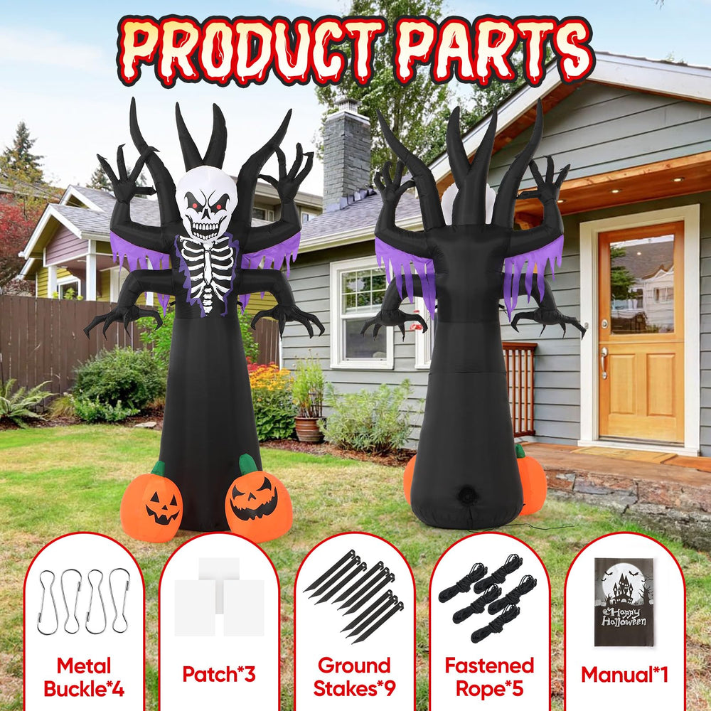 Toiyjofe Halloween inflatable tree with accessories laid out