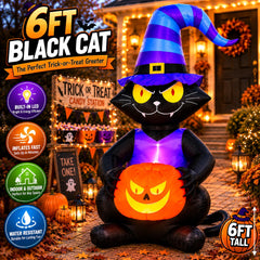 Toiyjofe inflatable black cat showing LED lights in garden