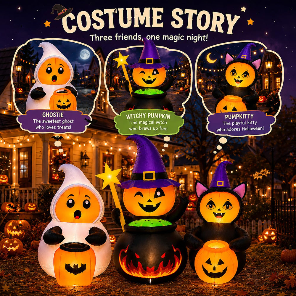 Toiyjofe inflatable ghost and witch with pumpkin in yard