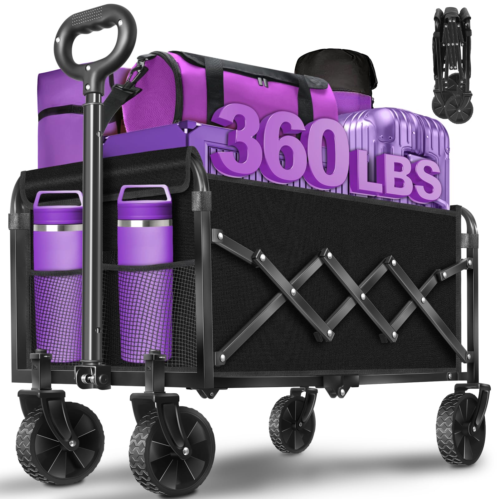 TOKXTIK Foldable Wagon Cart front view showcasing large capacity