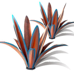 TOMBABY Agave Metal Plant Sculpture front view, blue color with 12 leaves