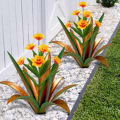 TOMBABY Metal Agave Plants close-up of daffodil blooms