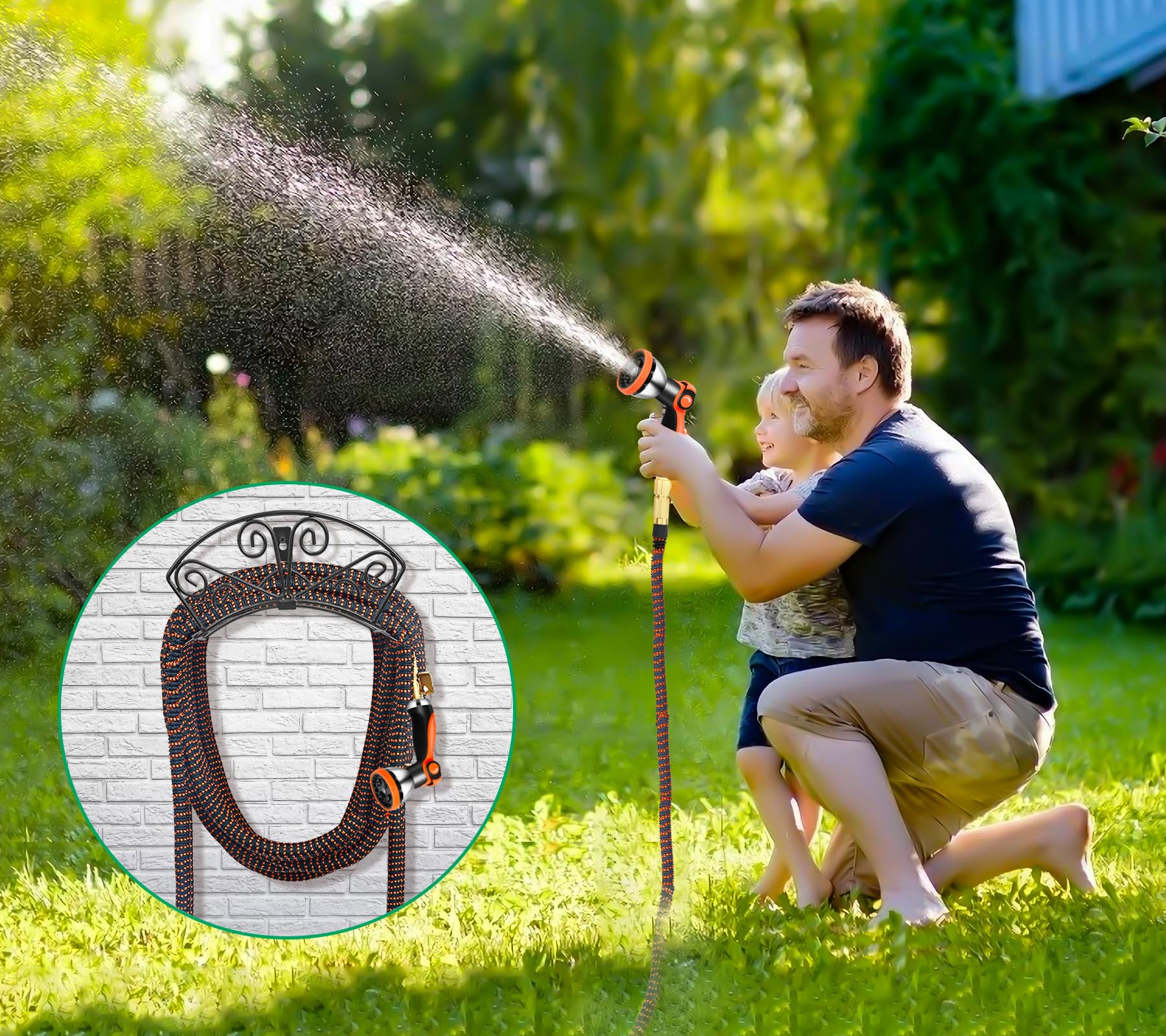 TomCare Garden Hose Holder dimensions displayed on a measuring tape