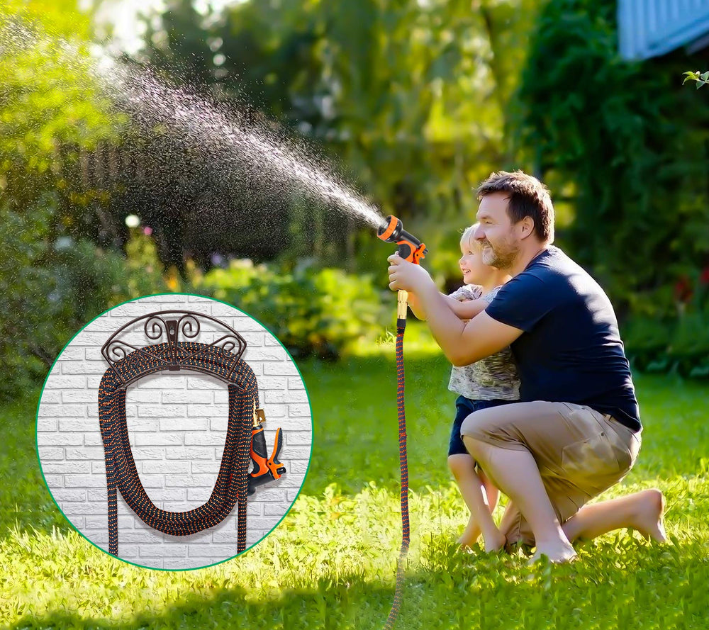 TomCare Garden Hose Holder displayed in a garden setting