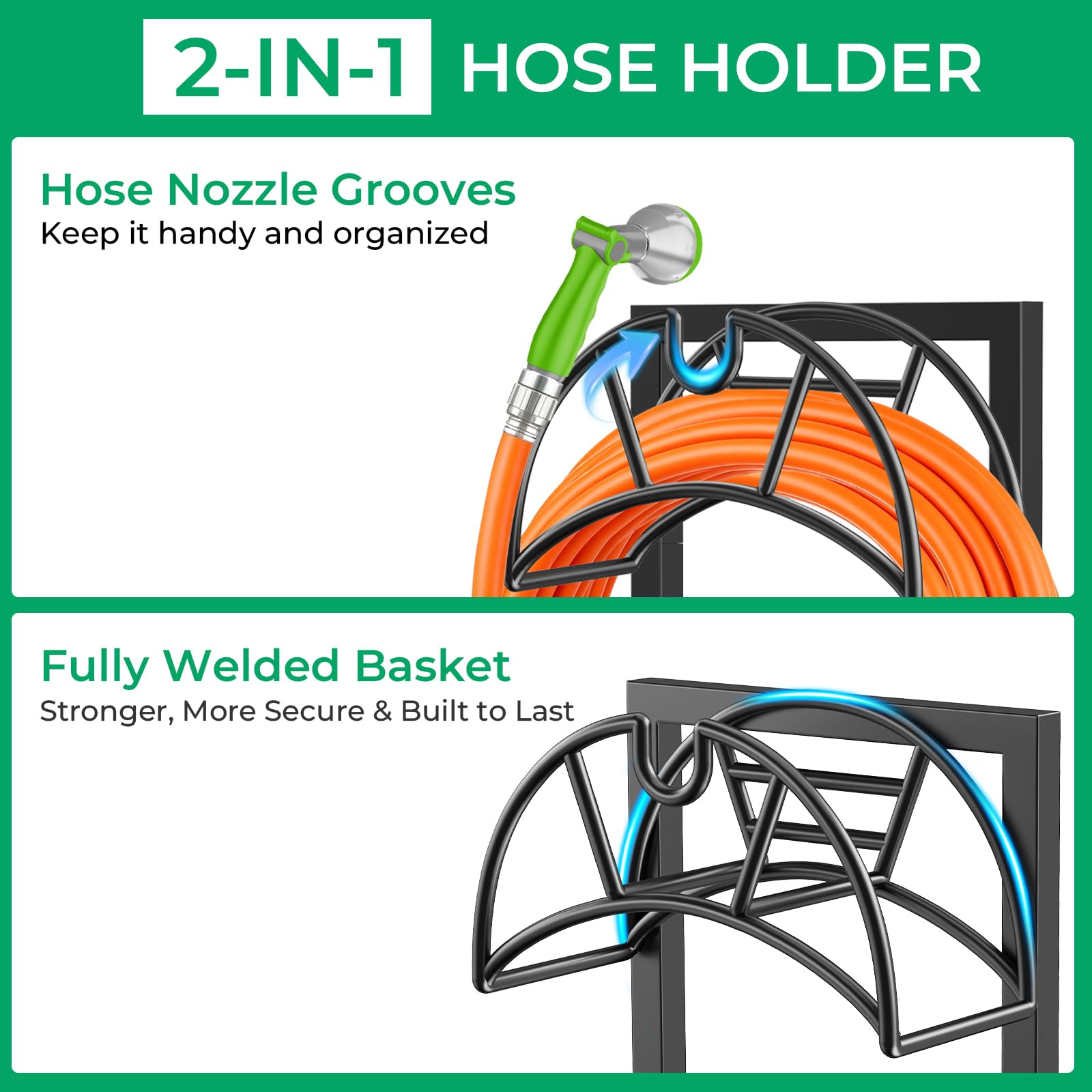TomCare hose holder setup in a garden with hose attached
