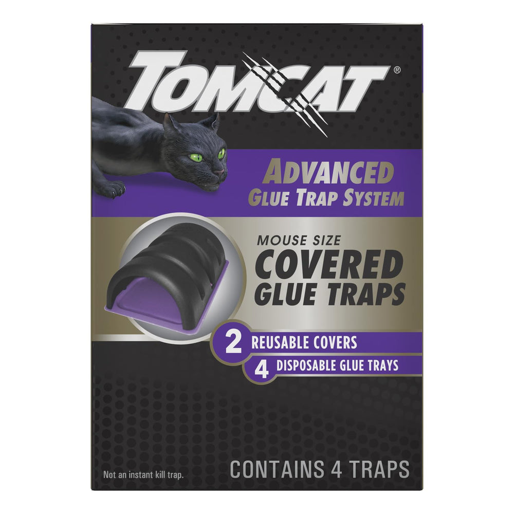 Tomcat Advanced Glue Trap System Mouse Size Covered Glue Traps, four traps in packaging