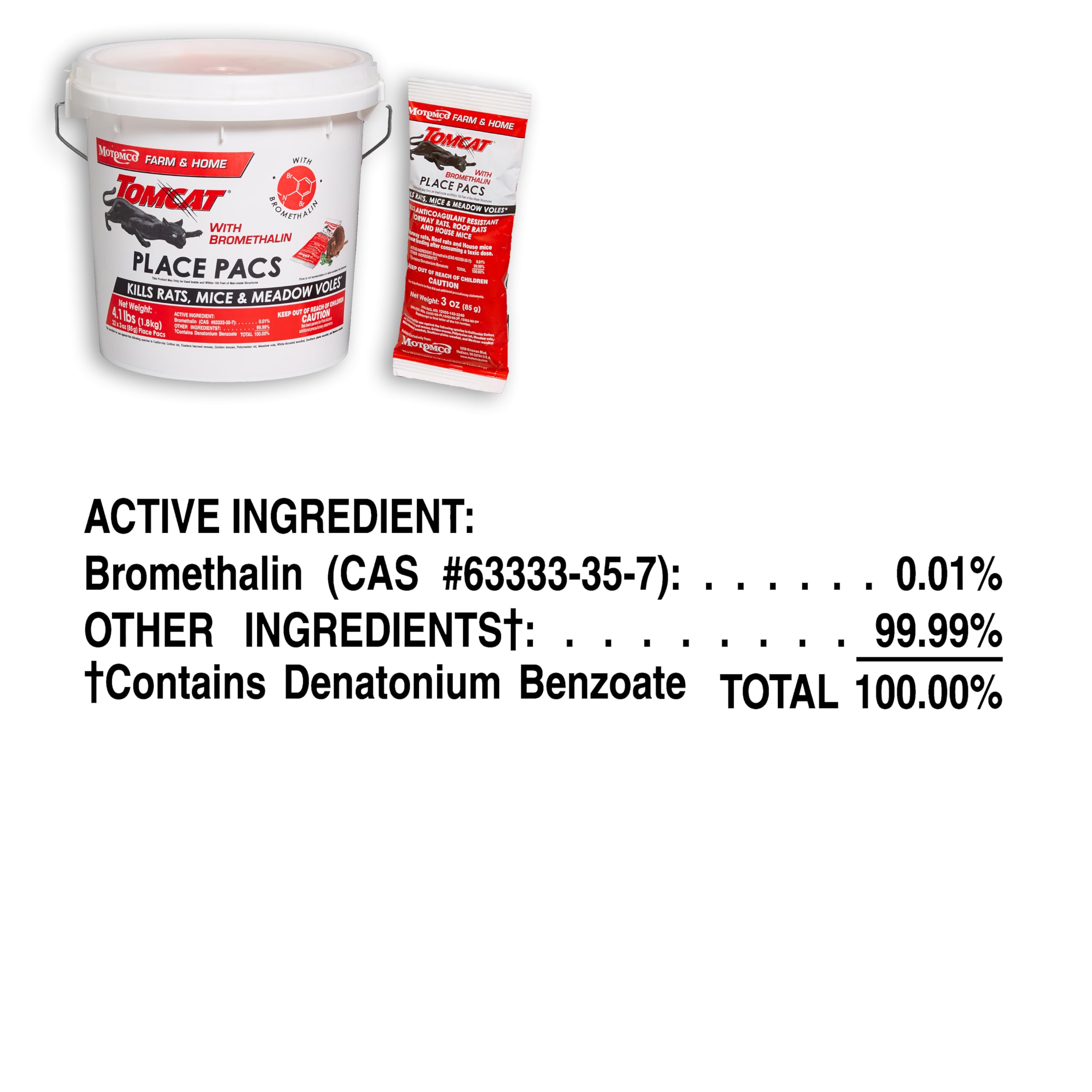 Tomcat Bromethalin Place Pacs Bait 4.1 lbs individual pac close-up