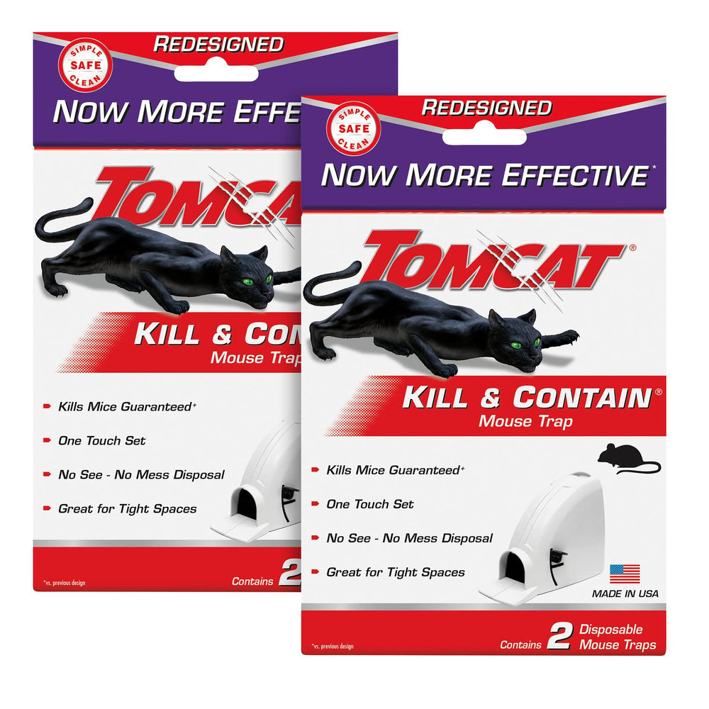 Tomcat Kill & Contain Mouse Trap front view with bait door open