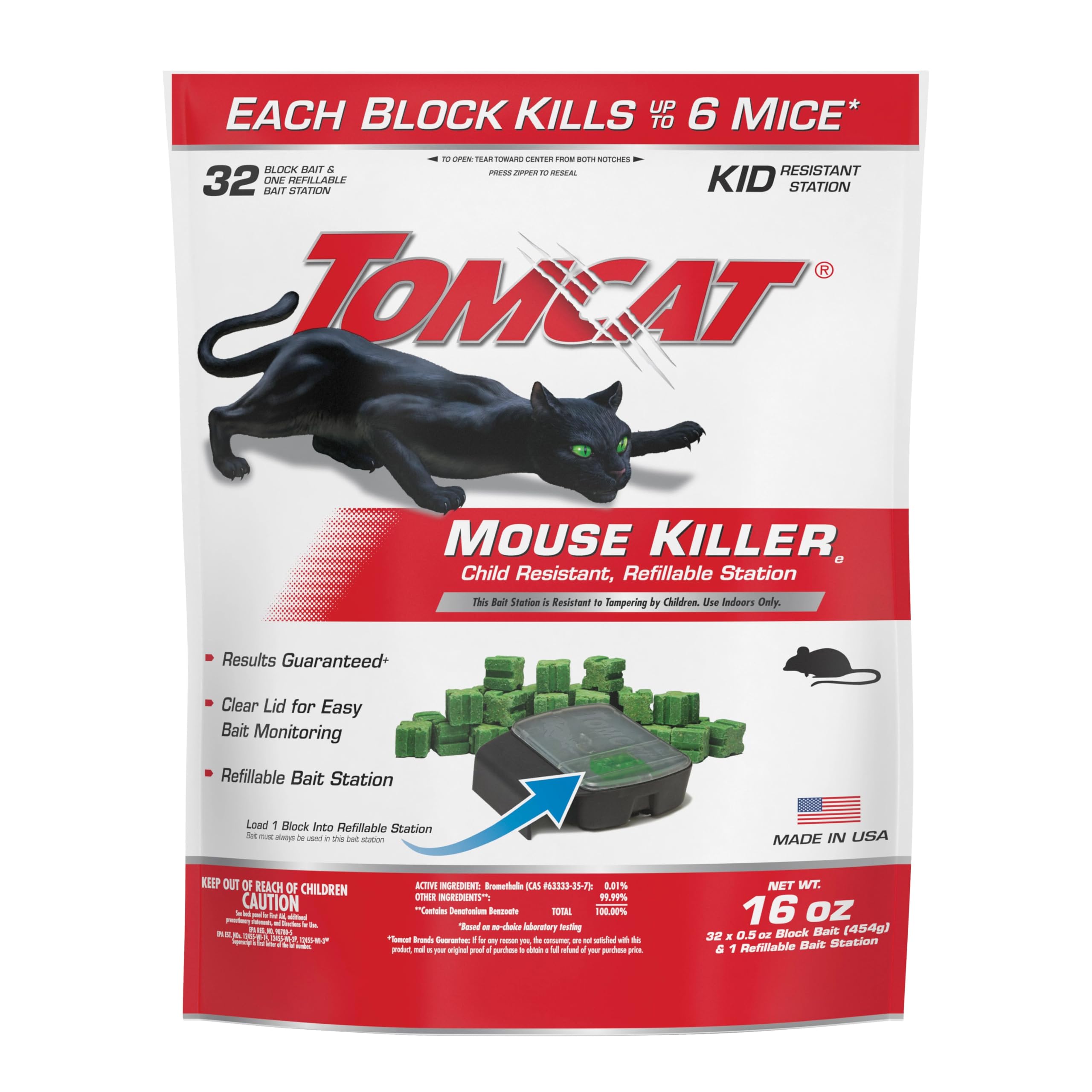 Tomcat Mouse Killer refillable station front view with bait blocks
