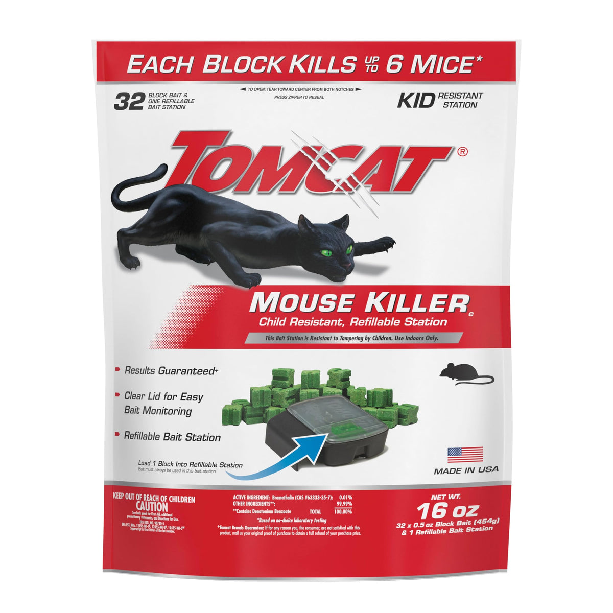 Tomcat Mouse Killer refillable station front view with bait blocks