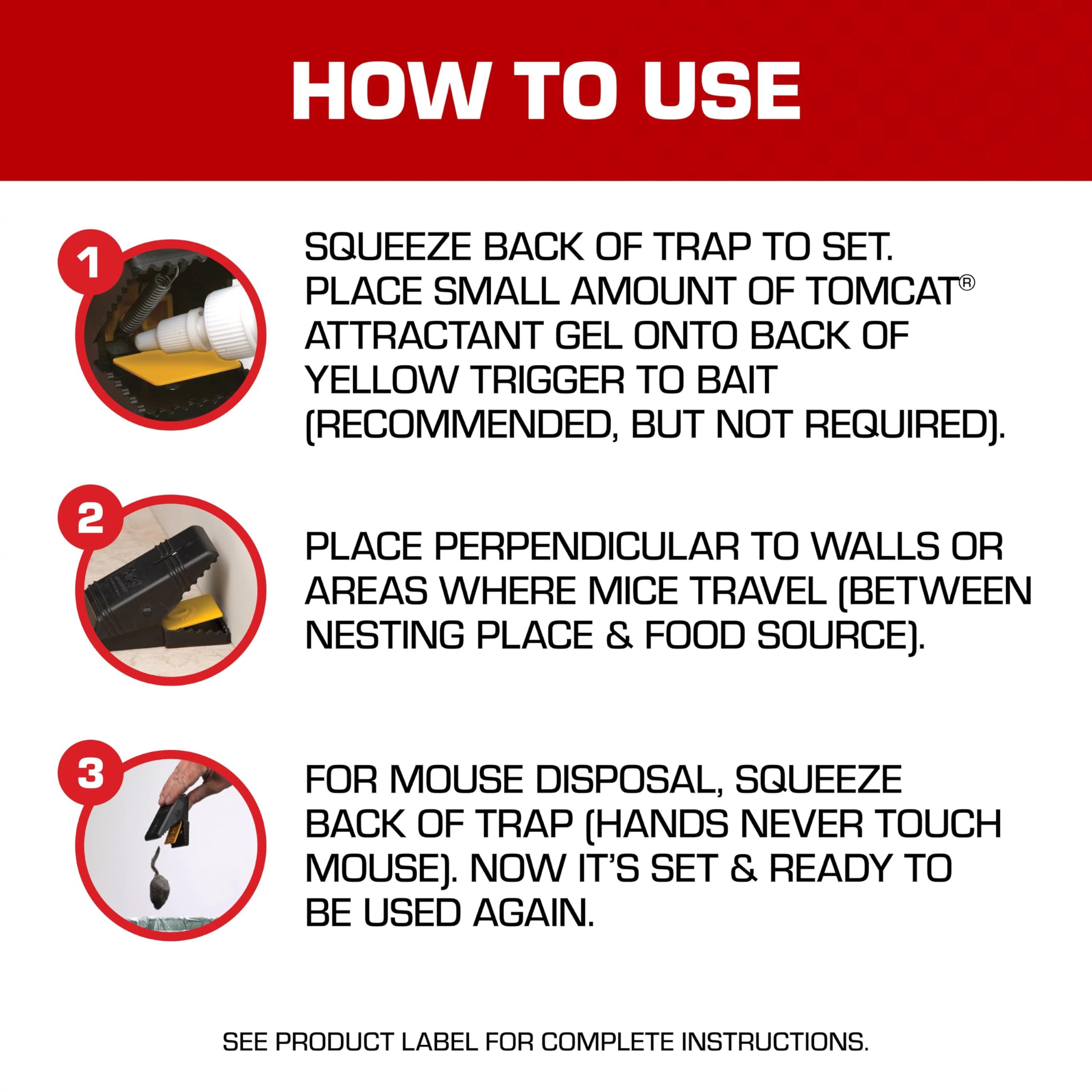 Tomcat Mouse Snap Trap in use against a wall