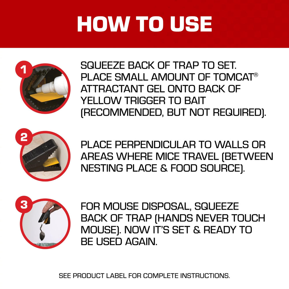 Tomcat Mouse Snap Trap in use against a wall