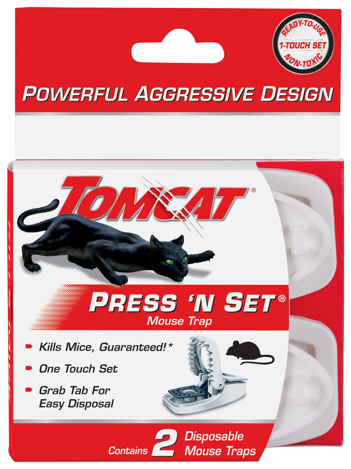 Tomcat Press 'N Set Mouse Trap, traps displayed on a table