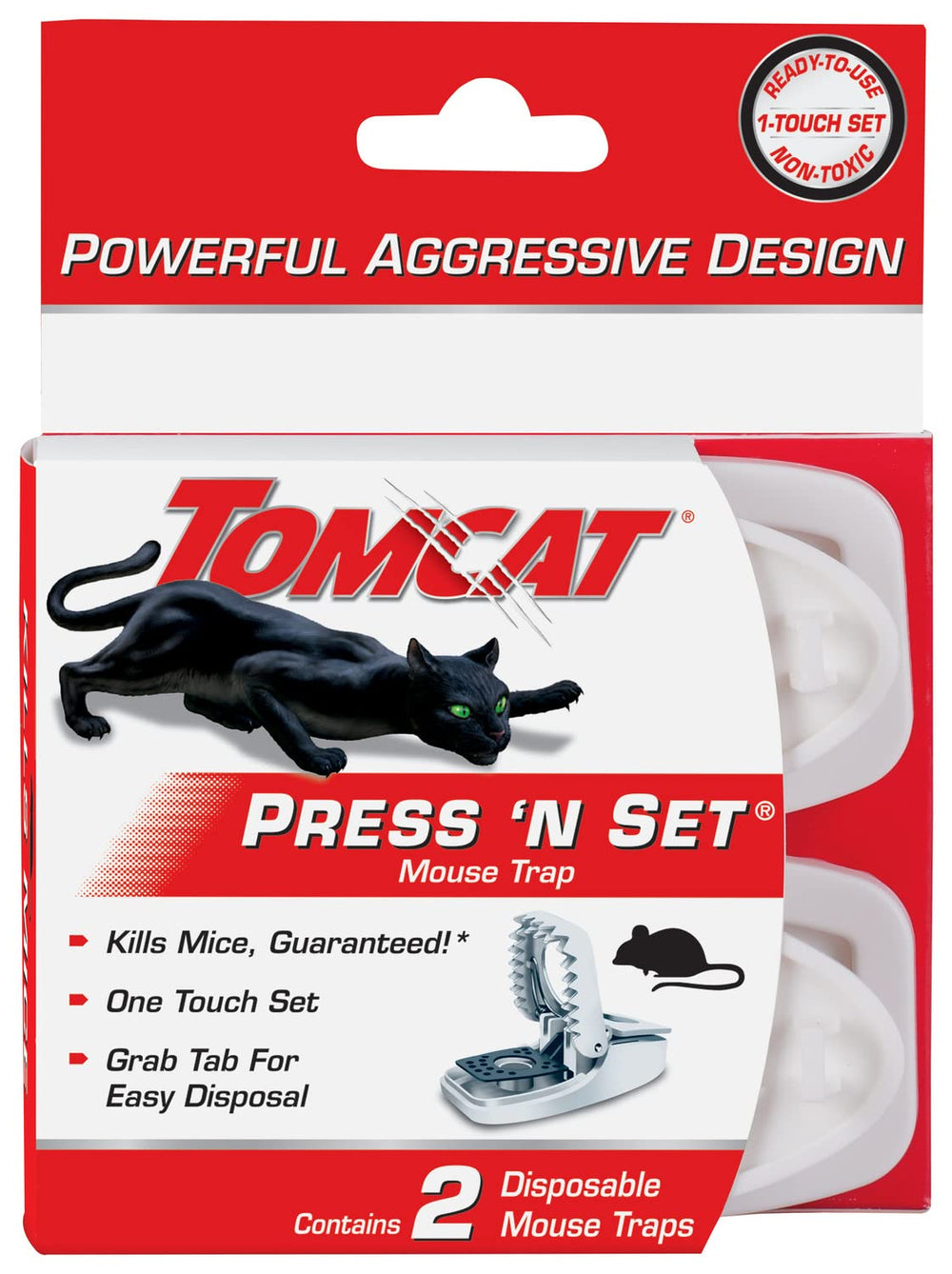 Tomcat Press 'N Set Mouse Trap, traps displayed on a table