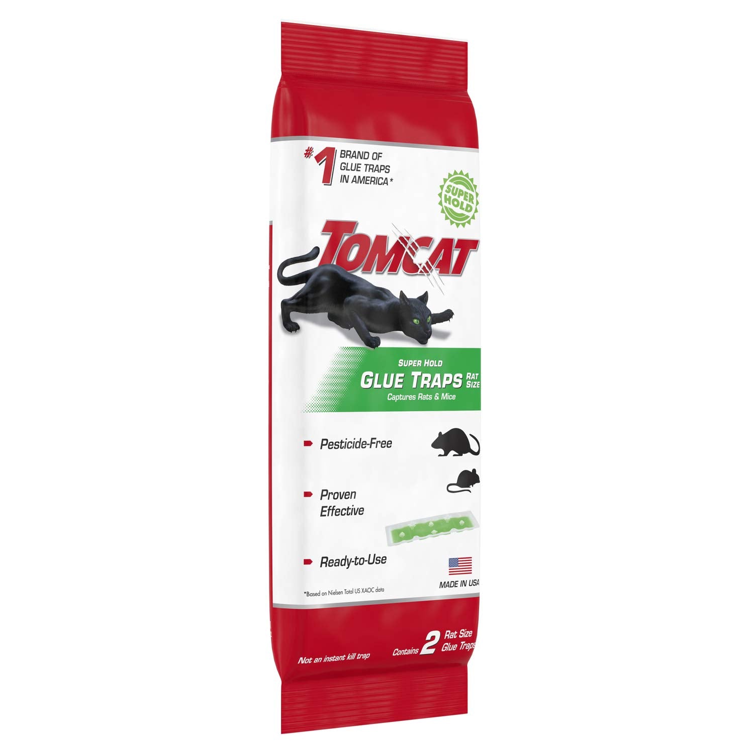 Tomcat Super Hold Glue Trap with captured rodent, ready for disposal