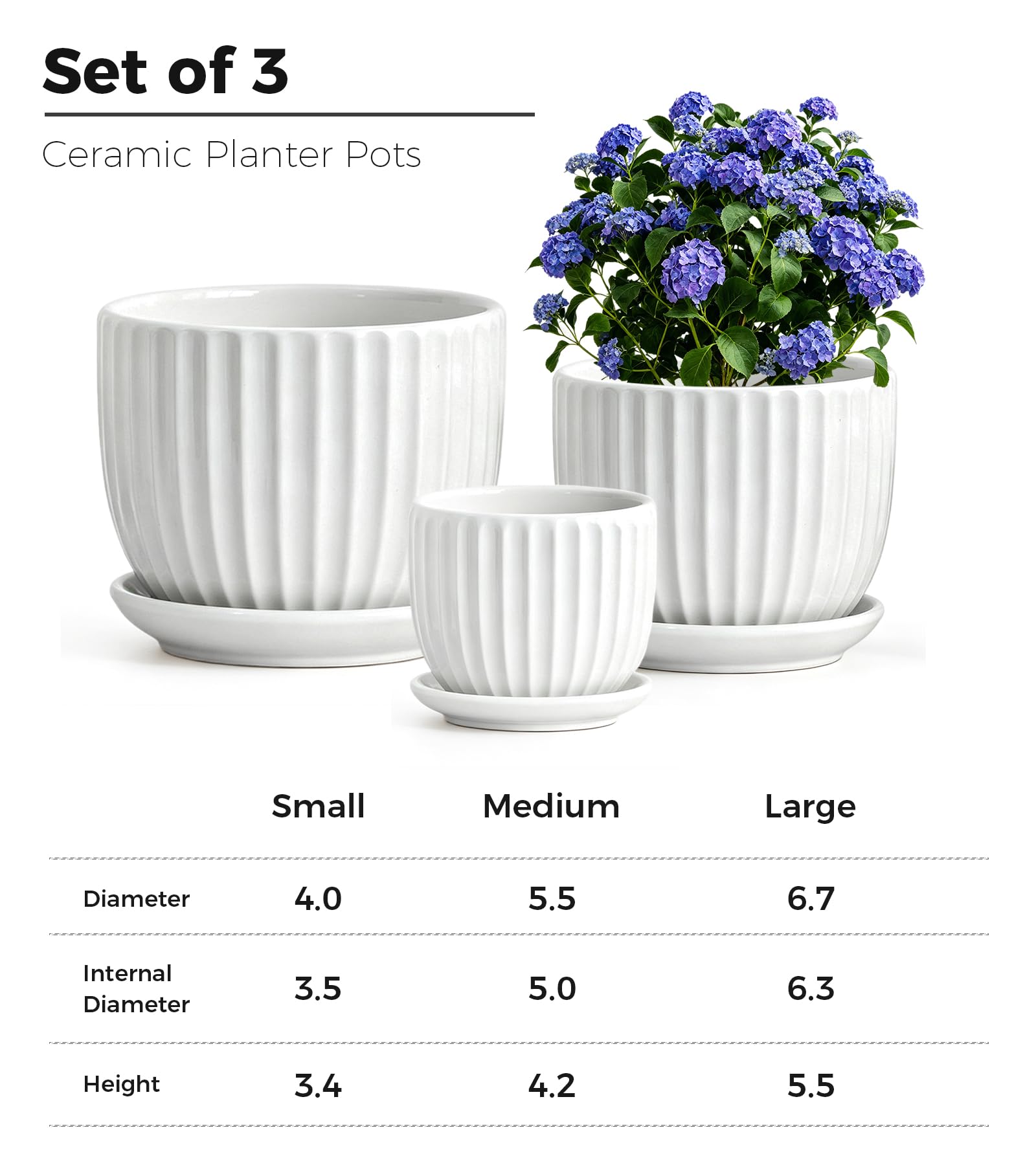 Ton Sin Ceramic Flower Pot Set with drainage holes and saucers
