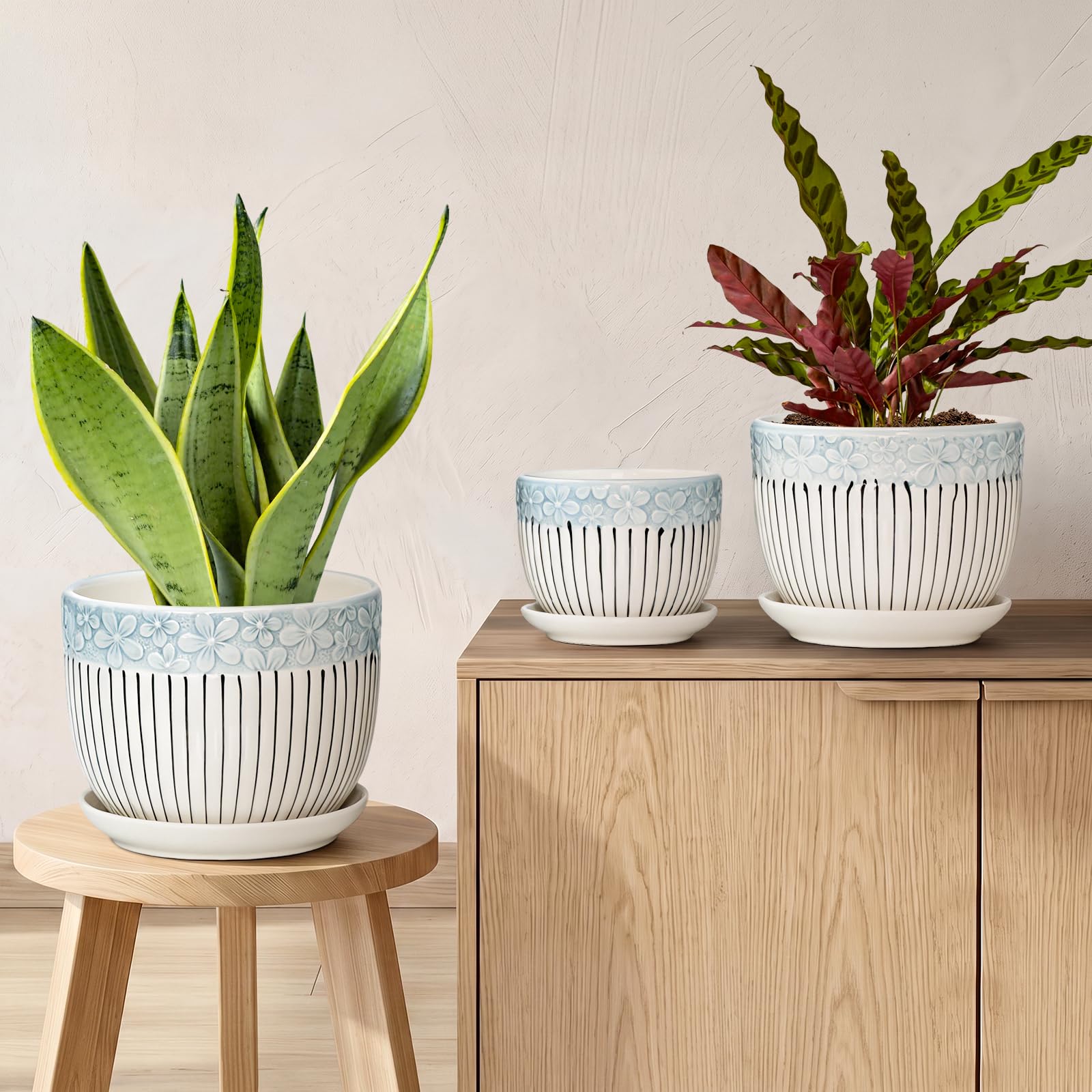 Ton Sin Gray Flower Pots Set of 3 decorative embossed design