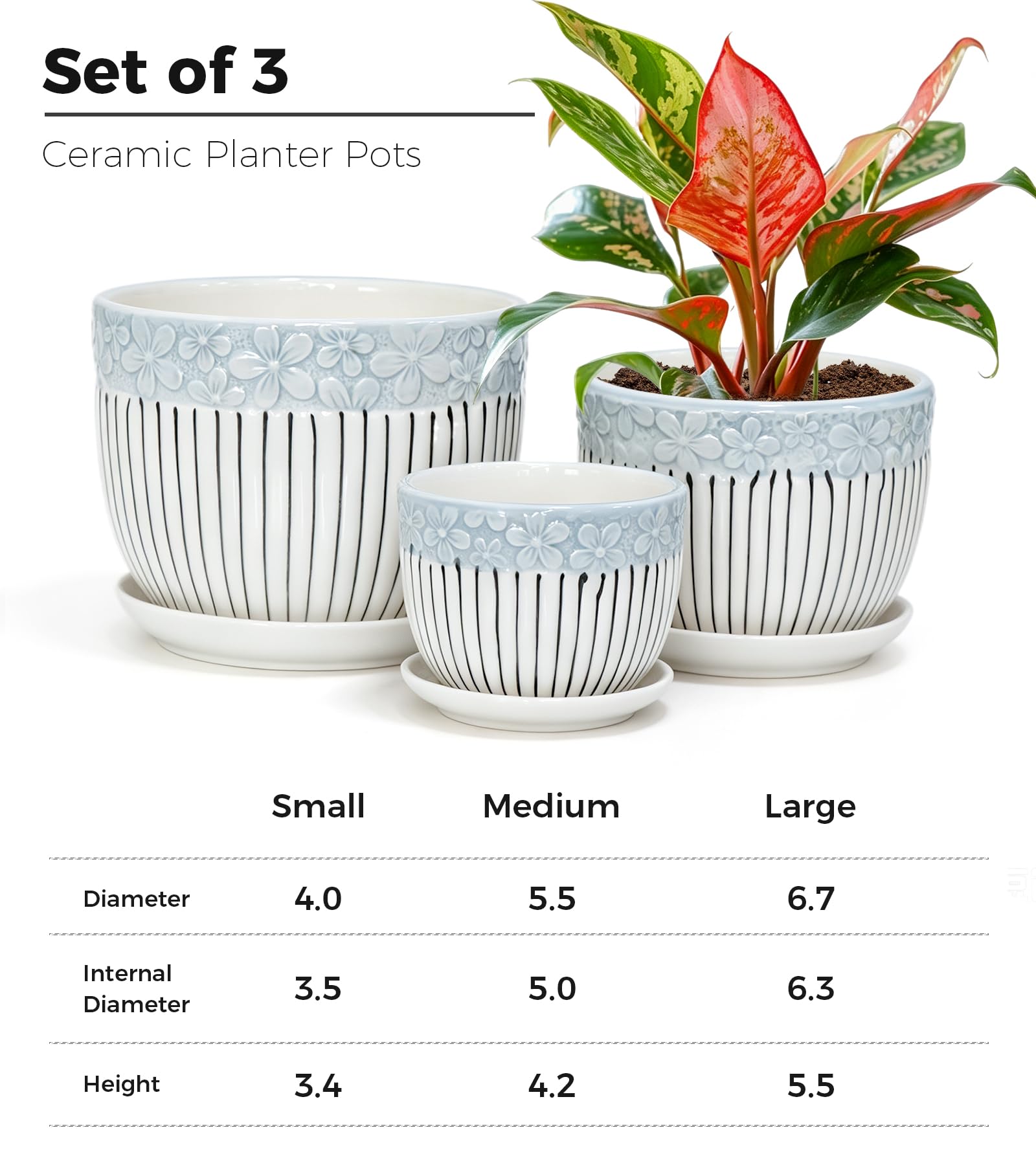 Ton Sin Gray Flower Pots Set of 3, medium pot front view