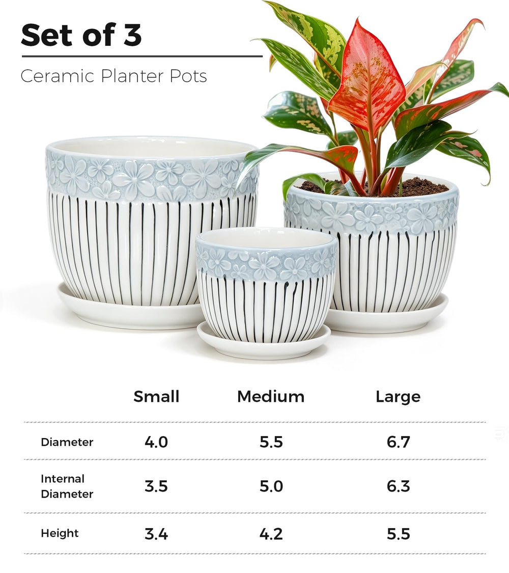 Ton Sin Gray Flower Pots Set of 3, medium pot front view