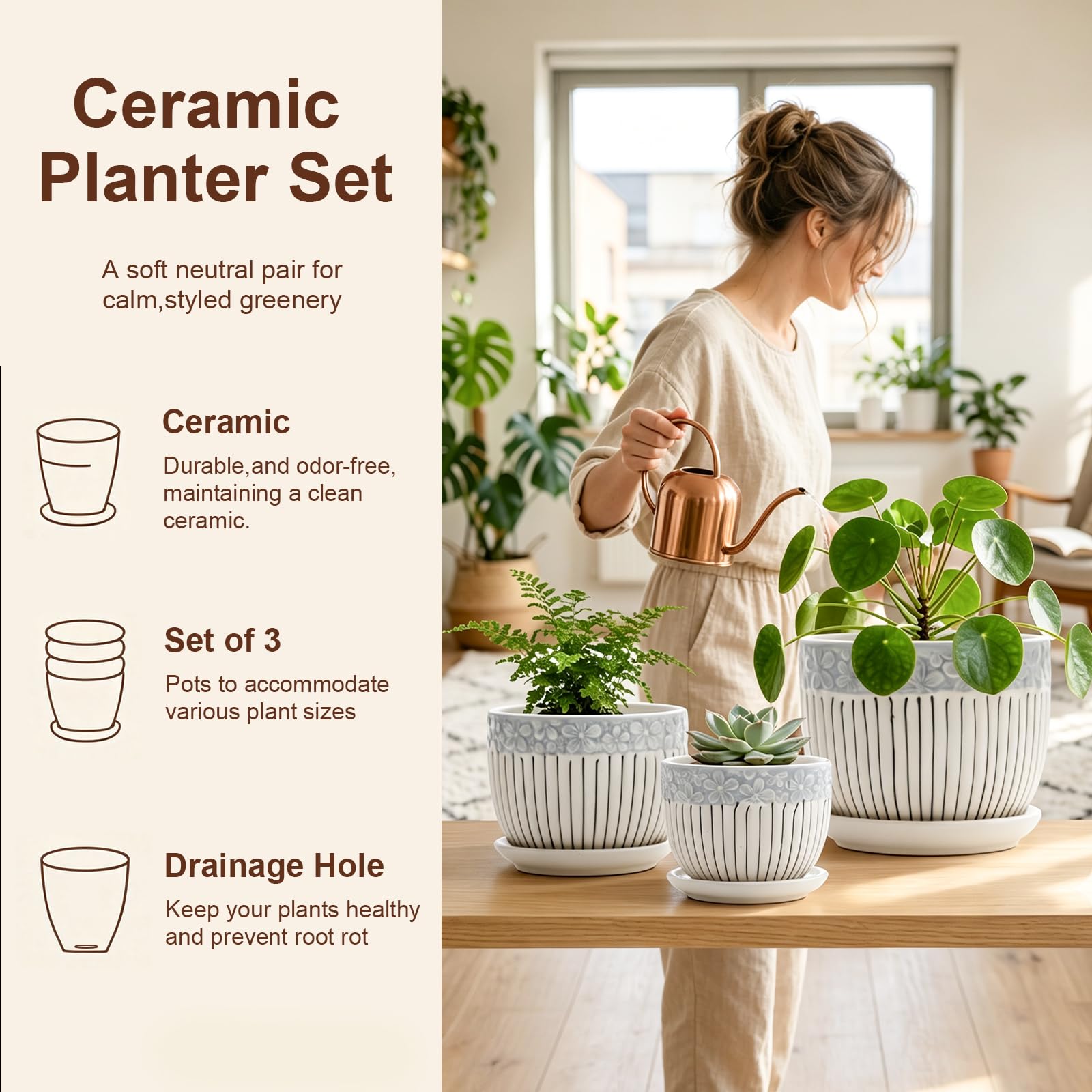 Ton Sin Gray Flower Pots Set of 3, small pot close-up