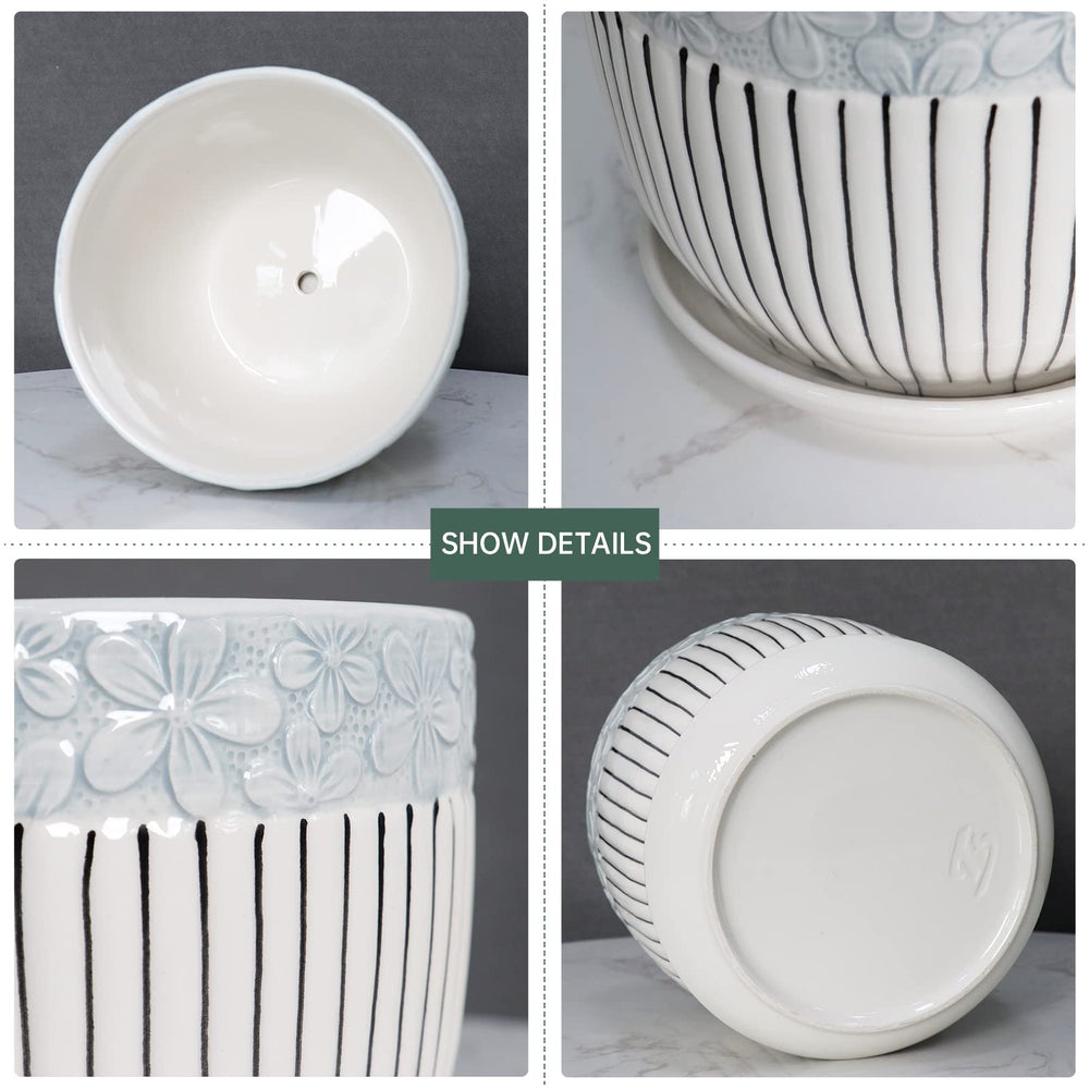 Ton Sin Gray Flower Pots Set of 3 with matching saucers