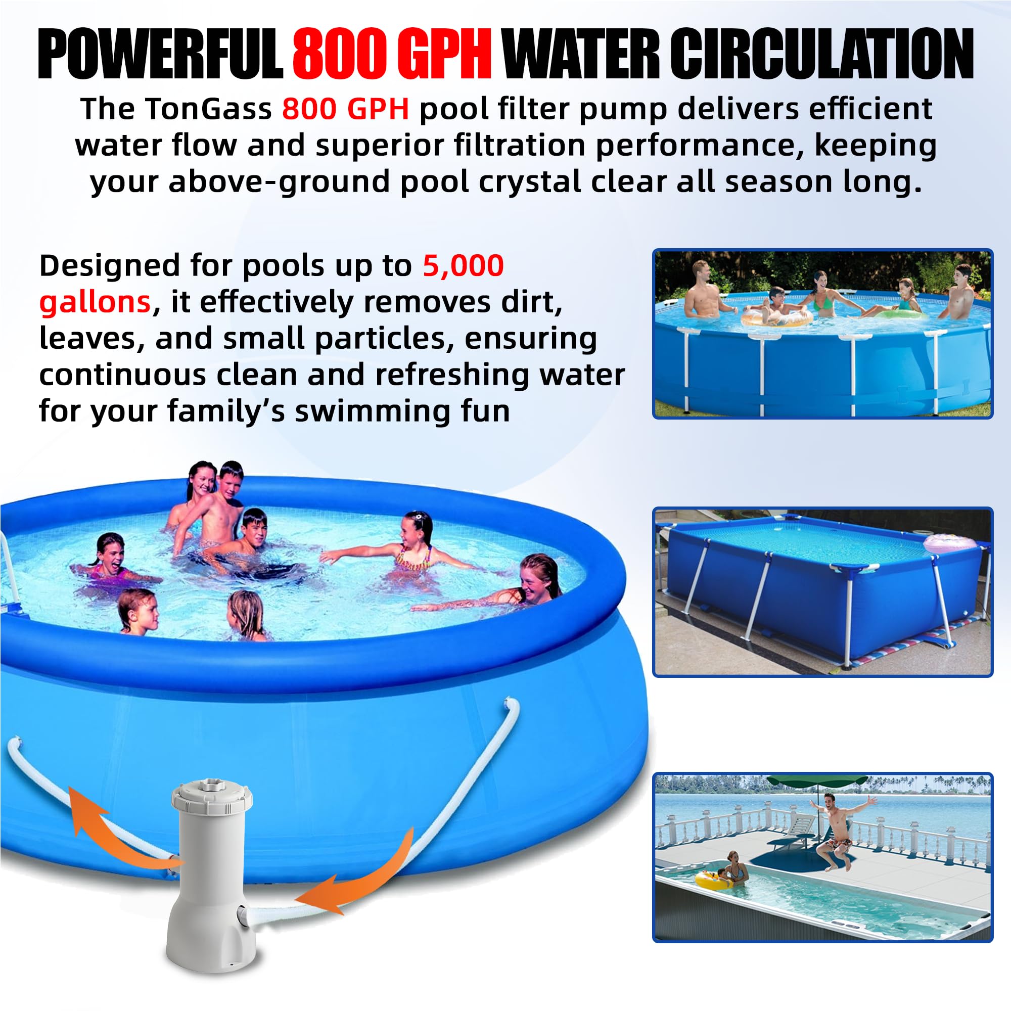 TonGass pool filter pump showing GFCI safety feature