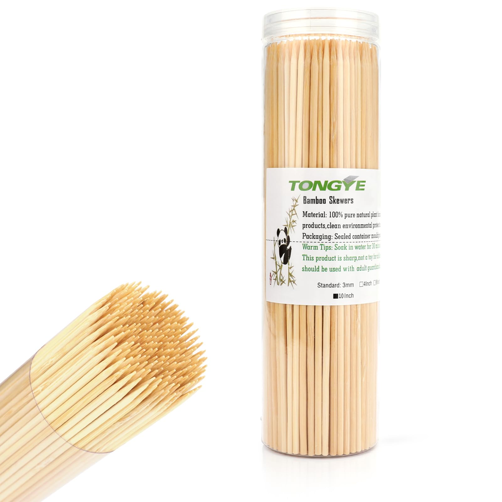TONGYE 10 inch bamboo skewers in a cylindrical packaging