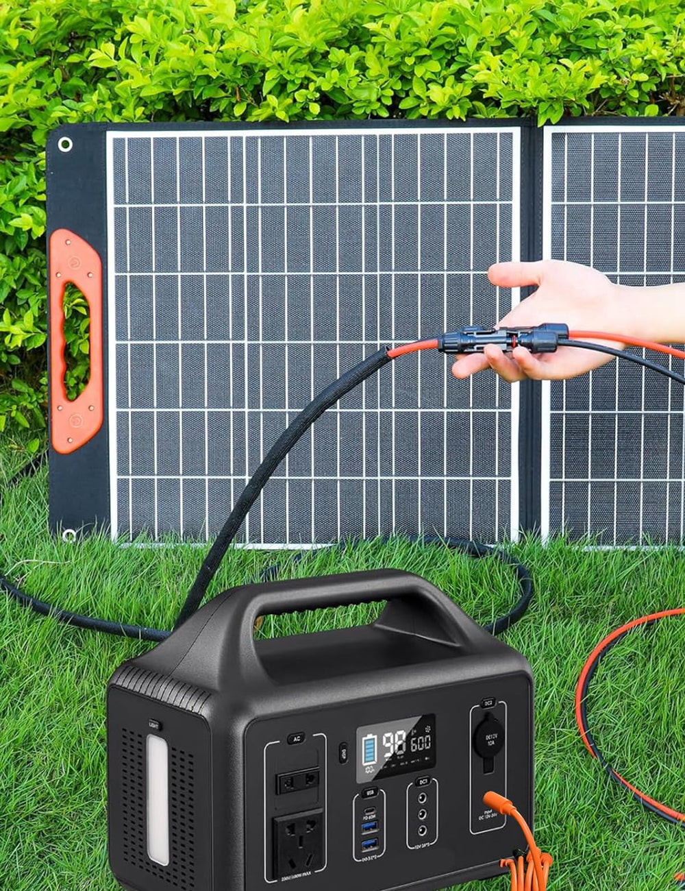 Tonton solar adapter cable in use with a portable generator