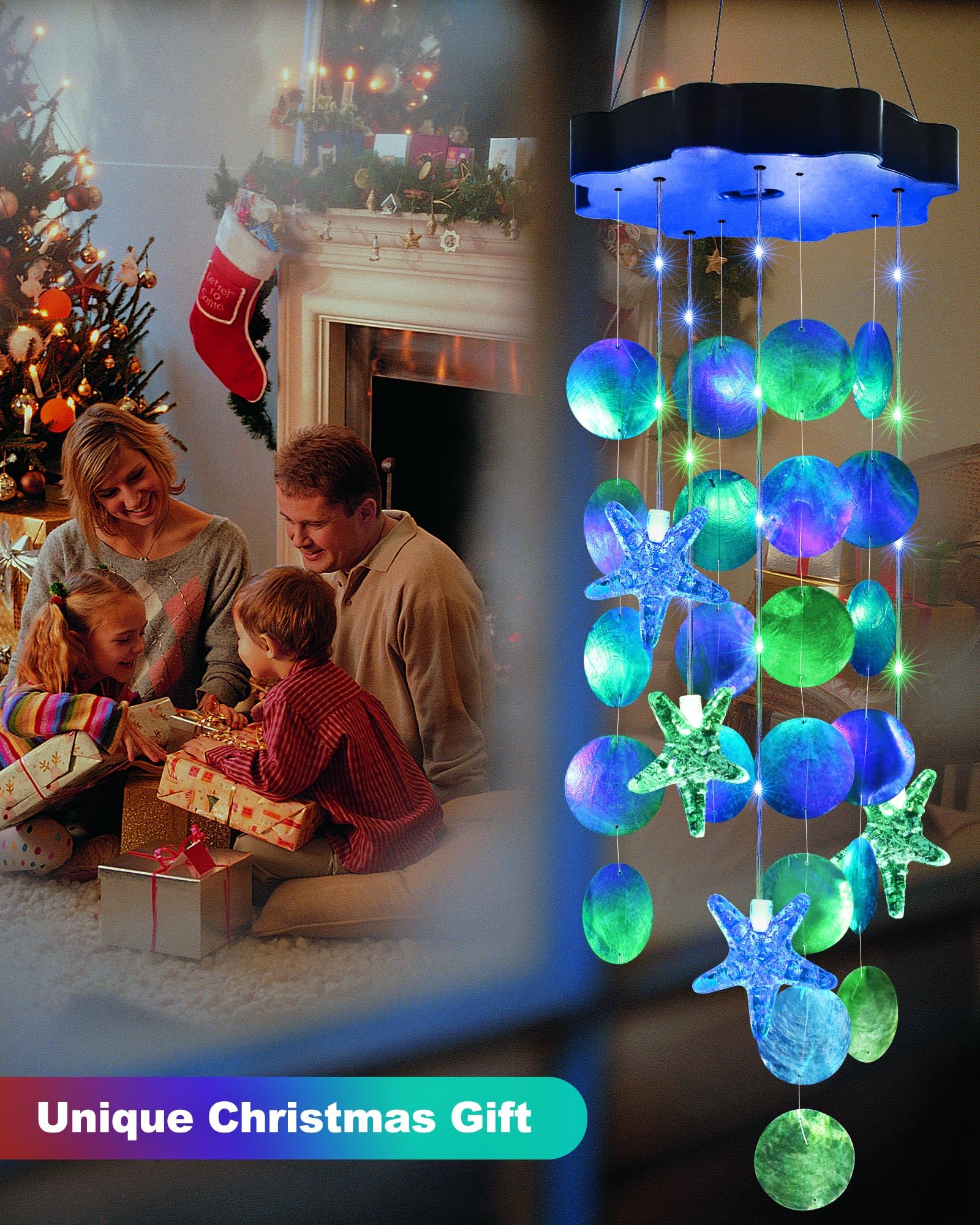 Toodour Solar Wind Chimes glowing at night