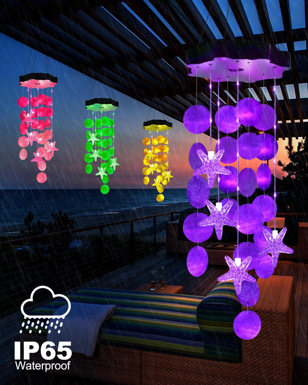 Toodour Solar Wind Chimes hanging in a garden