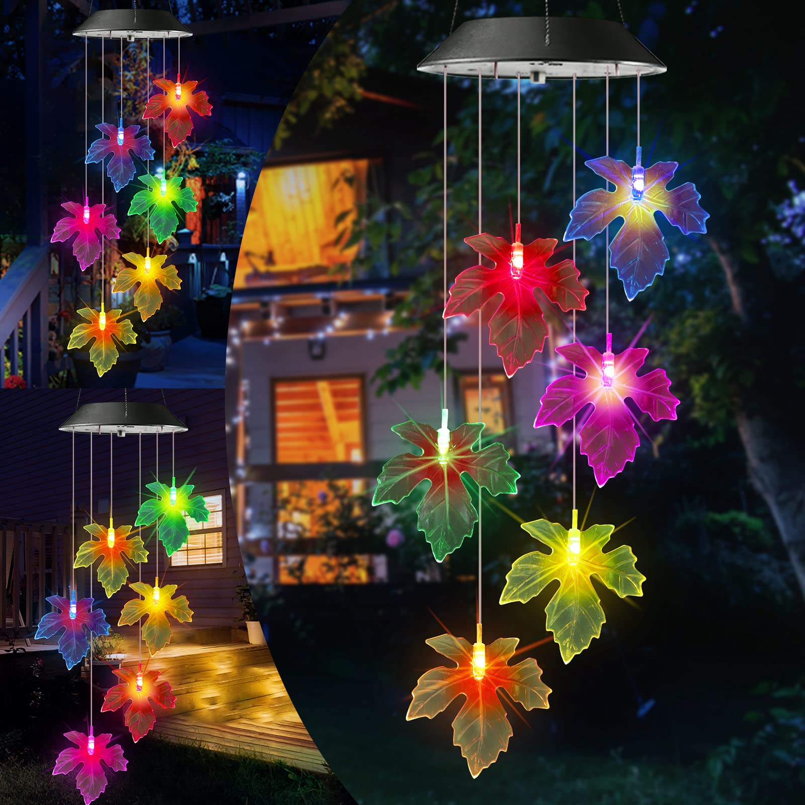 Toodour Solar Wind Chimes with colourful maple leaves during night display