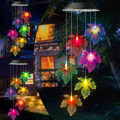 Toodour Solar Wind Chimes with colourful maple leaves during night display
