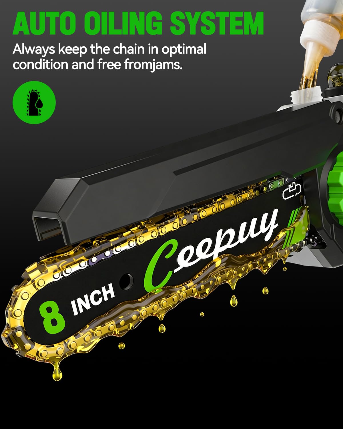 Tool-free chain adjustment on CEEPUY Mini Chainsaw