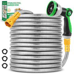 Toolasin 50FT stainless steel garden hose with 10-mode nozzle