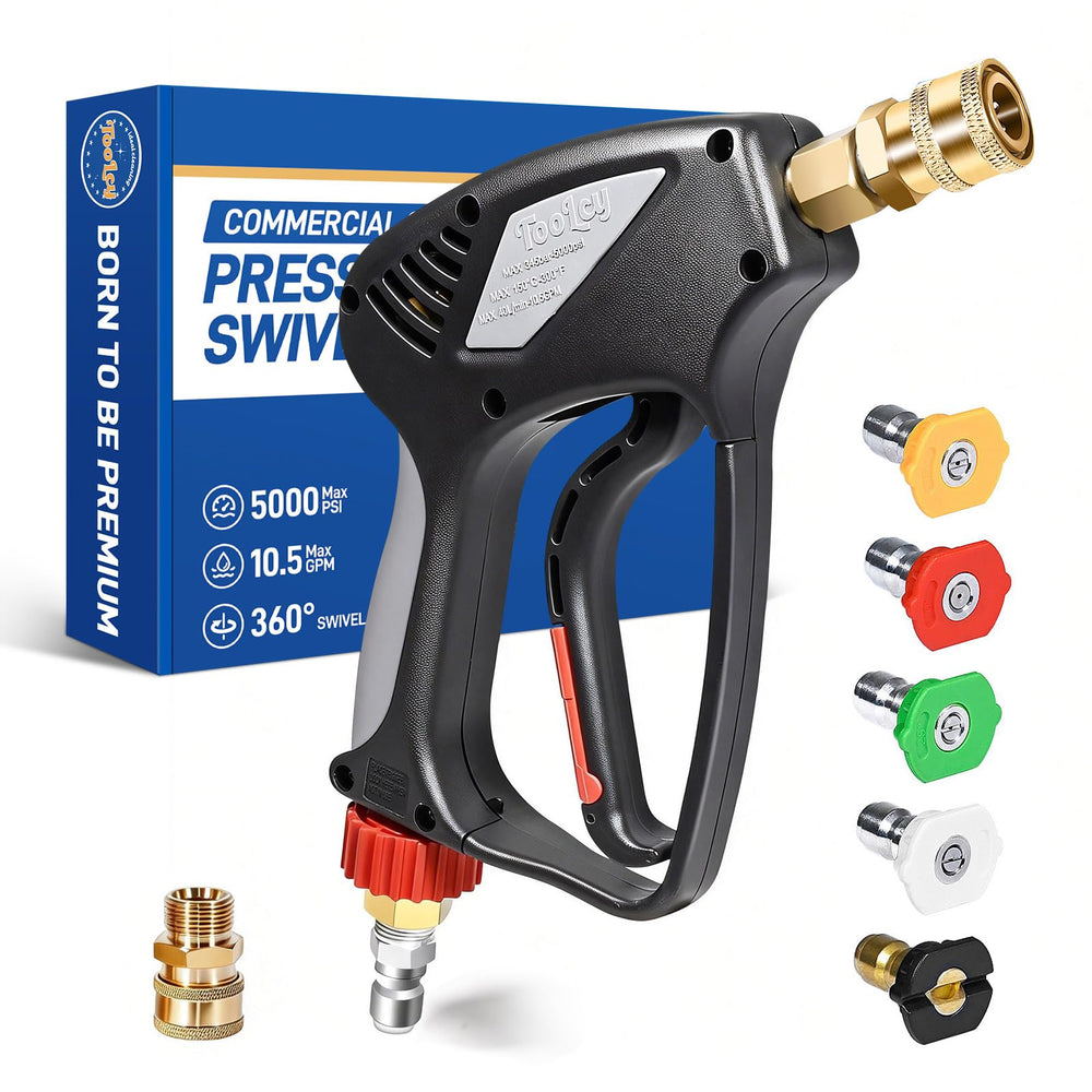 TOOLCY Pro Short Pressure Washer Gun front view with swivel inlet