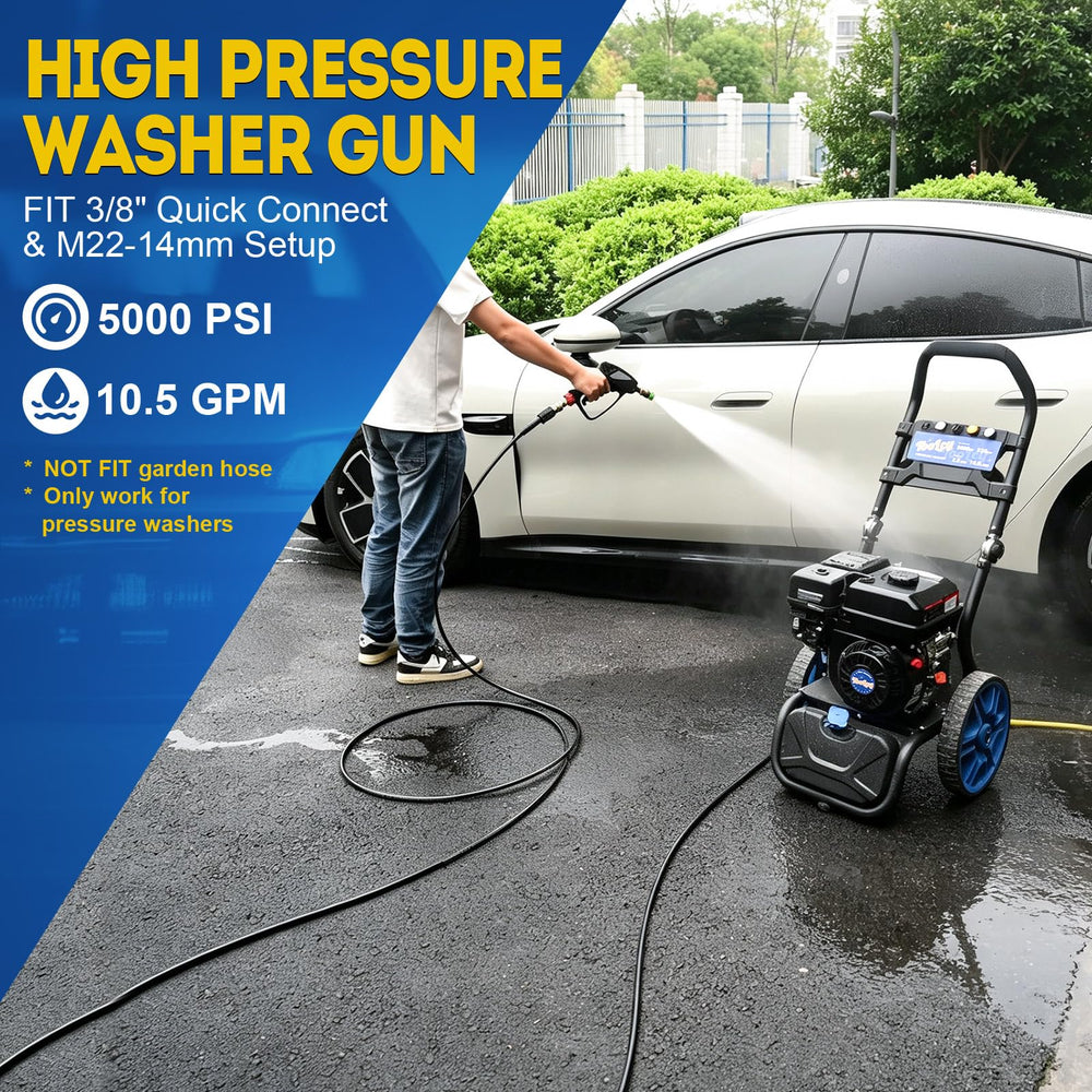 TOOLCY Pro Short Pressure Washer Gun side view with connector