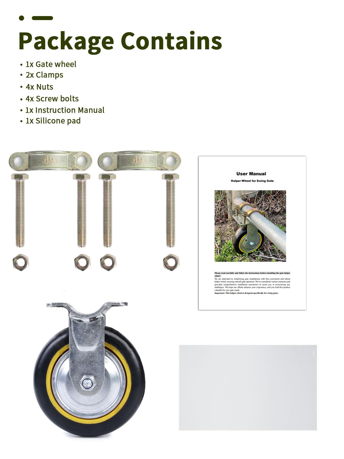 TOOPTATE gate wheel installation manual and parts list