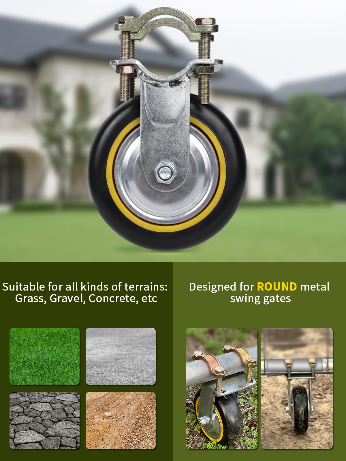 TOOPTATE gate wheel on a gravel surface demonstrating ground-friendly design