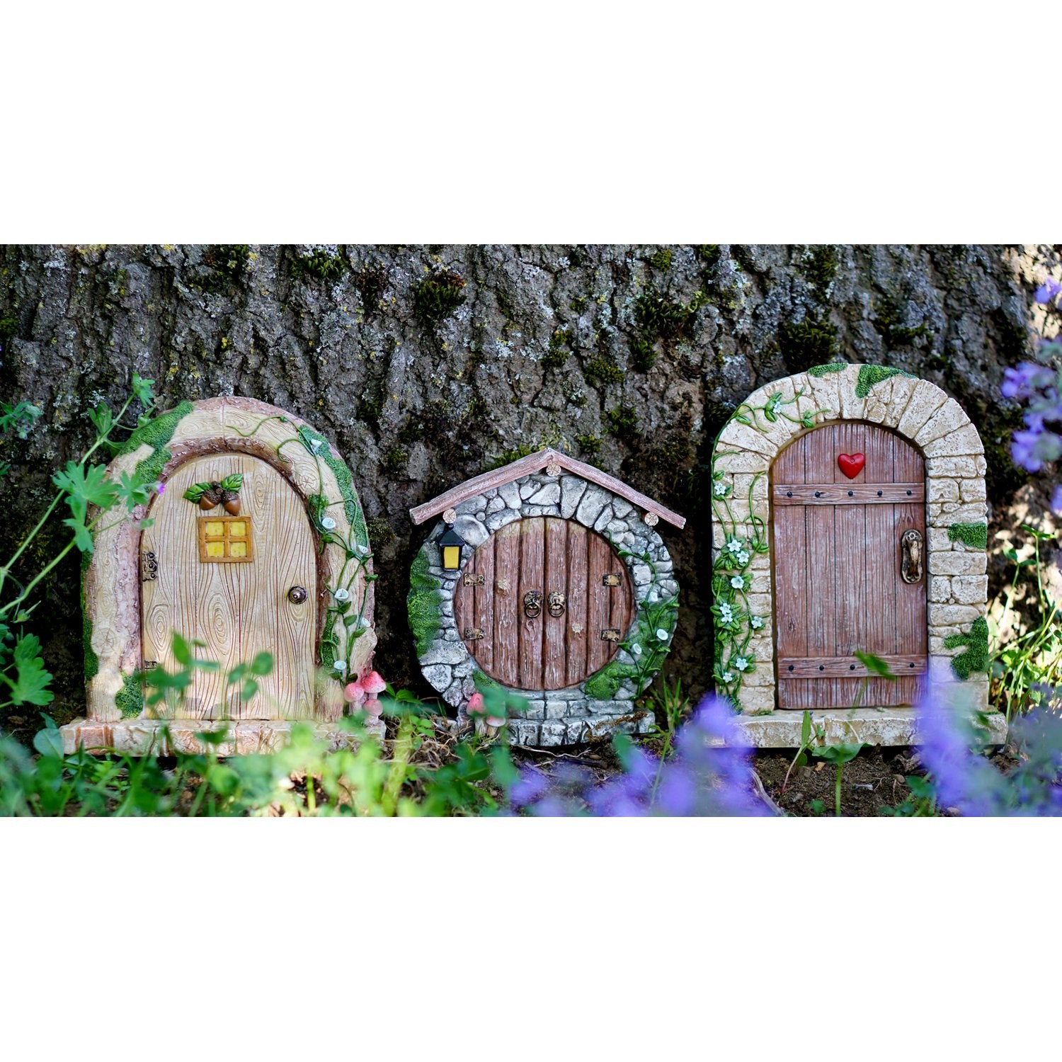 Top Collection Miniature Fairy Garden Round Door Decor in a garden setting