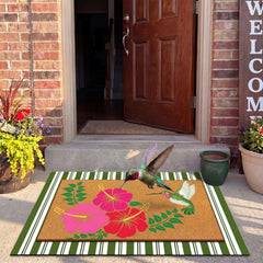 Top doormat size 16.9 x 28.7 inches showing hummingbird and floral design