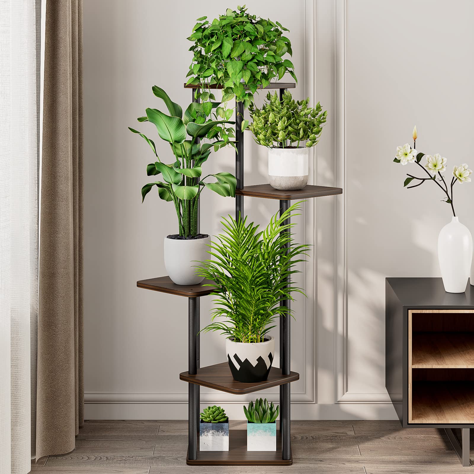 Top-down view of AZERPIAN plant stand with potted plants