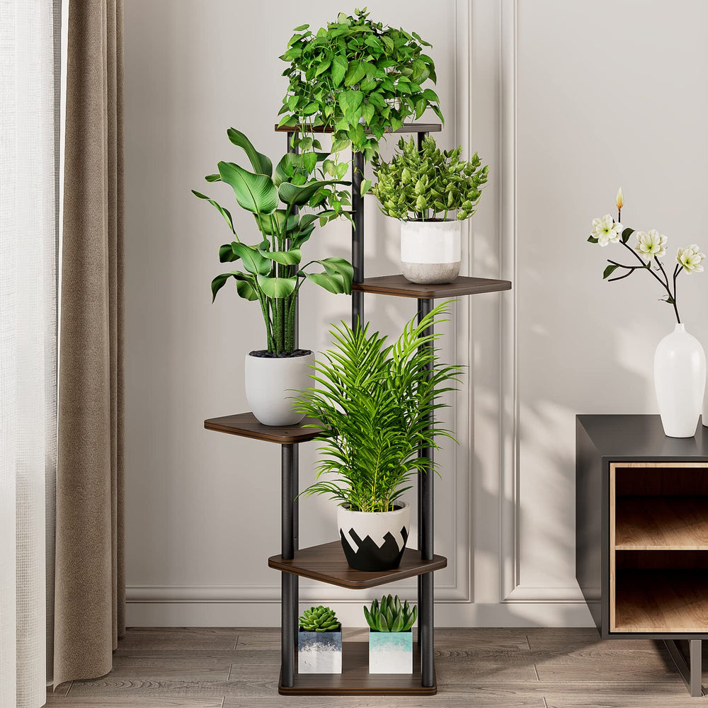 Top-down view of AZERPIAN plant stand with potted plants