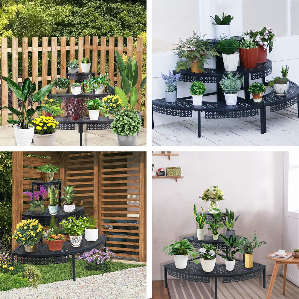 Top view of aboxoo plant stand displaying potted plants