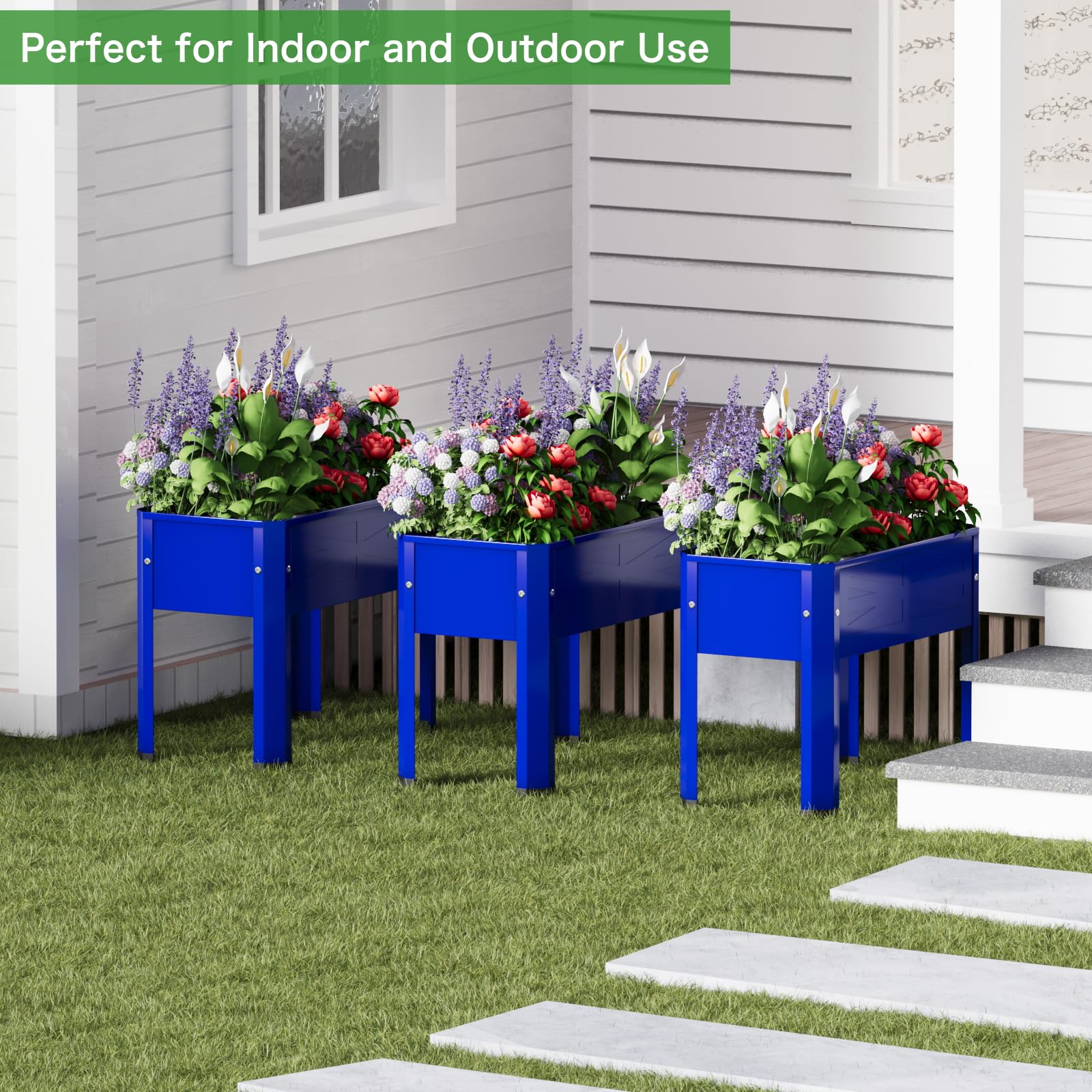 Top view of Blue Galvanized Steel Garden Bed